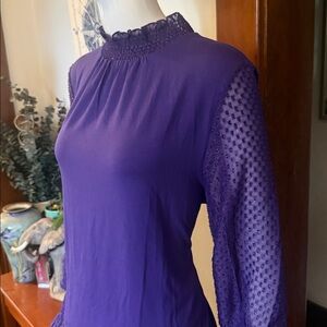 Talbots size XL stretchy Elegant Purple Women's Top sheer sleeves